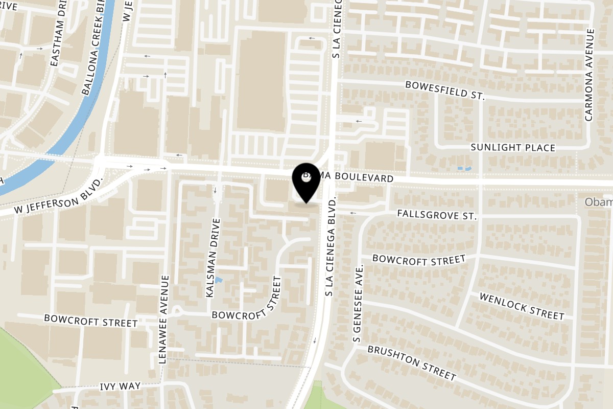 Map showing the location of Olga's Naturally: Tacos y Café on 5808 Obama Blvd in Los Angeles